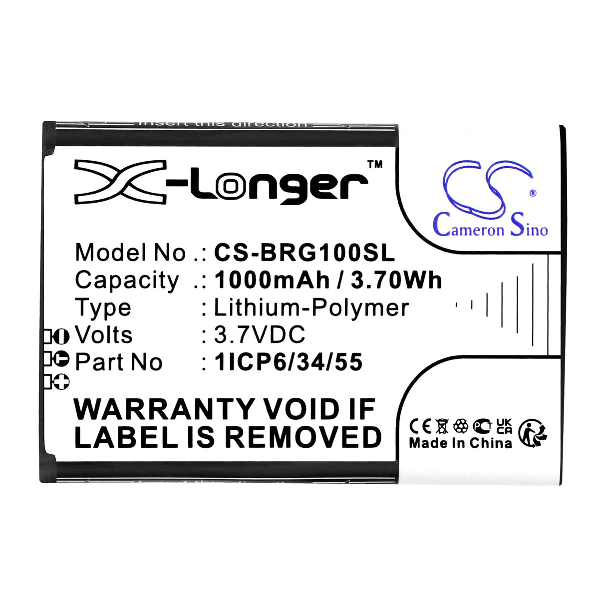 3,7V, Li-Polymer, 1000mAh, batterie de smartphone compatible avec Brondi, 1icp6/34/55, Amico Gentile, 3,7Wh Mobile, SmartPhone Cameron Sino Technology Limited (Smartphone)