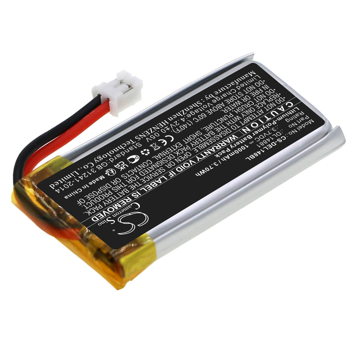 3.7v, Li-polymère, 1000mah, Batterie de scanner de code-barres compatible avec Deli 14951w, 3.70wh Scanner de code-barres Cameron Sino Technology Limited