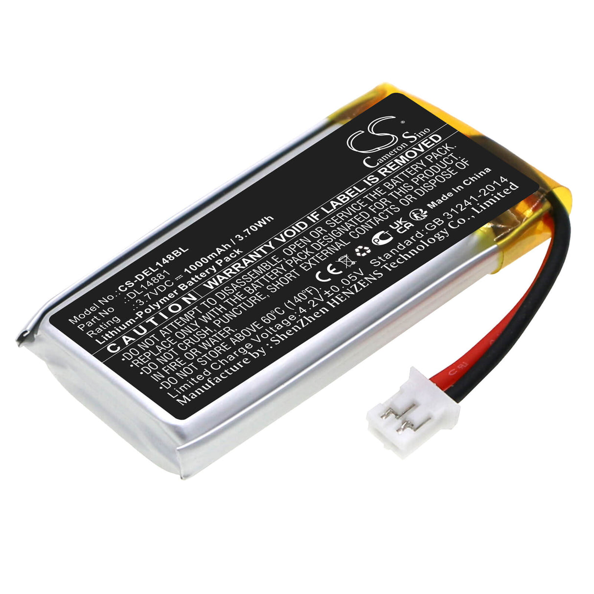 3.7v, Li-polymère, 1000mah, Batterie de scanner de code-barres compatible avec Deli 14951w, 3.70wh Scanner de code-barres Cameron Sino Technology Limited