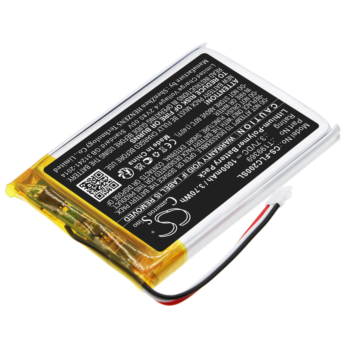 3.7v, Li-polymère, 1000mah, Batterie de caméra thermique compatible avec Flir, C2, C3, 3.70wh Caméra thermique Cameron Sino Technology Limited