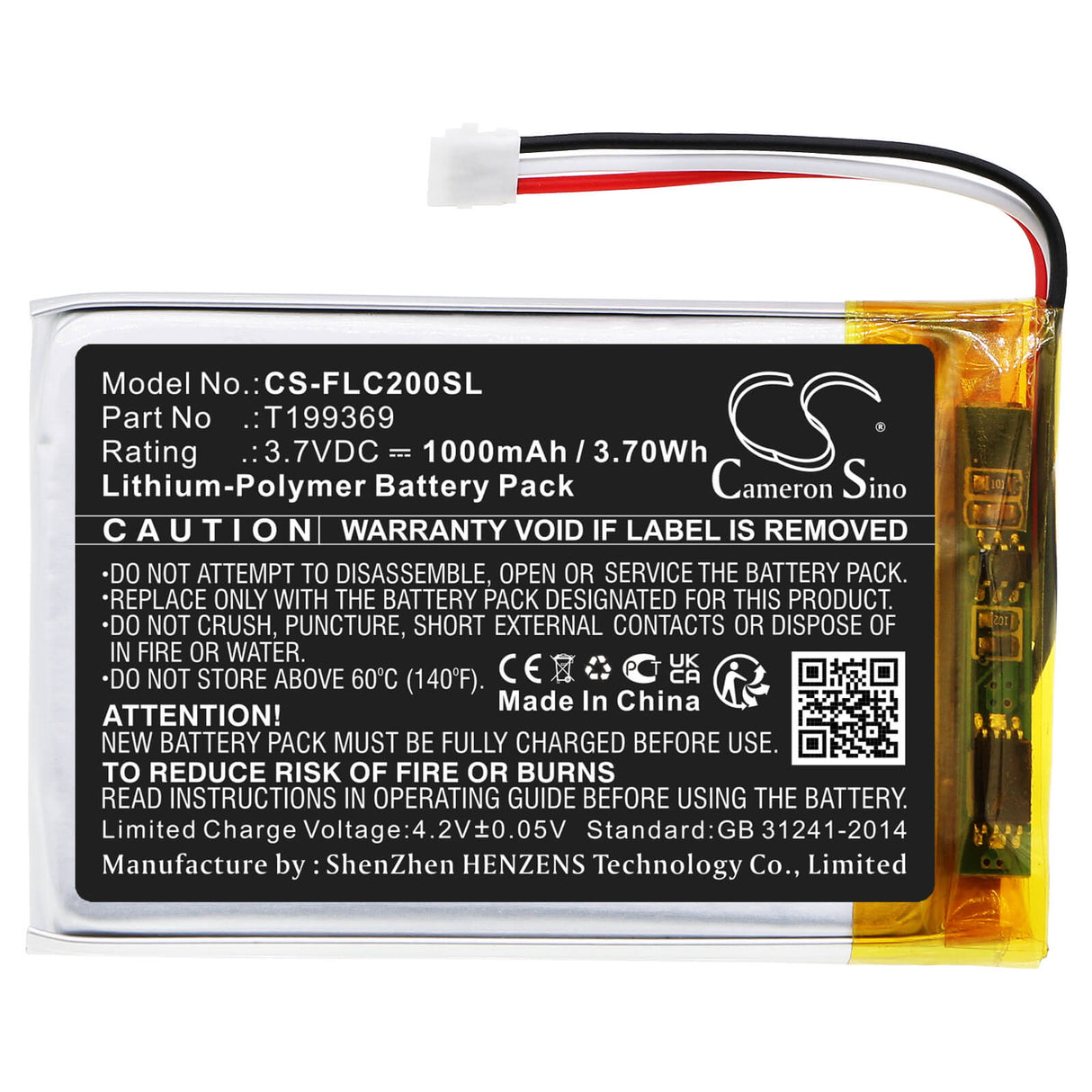 3.7v, Li-polymère, 1000mah, Batterie de caméra thermique compatible avec Flir, C2, C3, 3.70wh Caméra thermique Cameron Sino Technology Limited