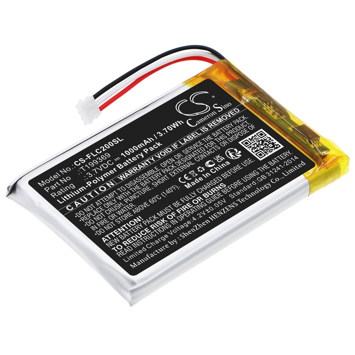 3.7v, Li-polymère, 1000mah, Batterie de caméra thermique compatible avec Flir, C2, C3, 3.70wh Caméra thermique Cameron Sino Technology Limited