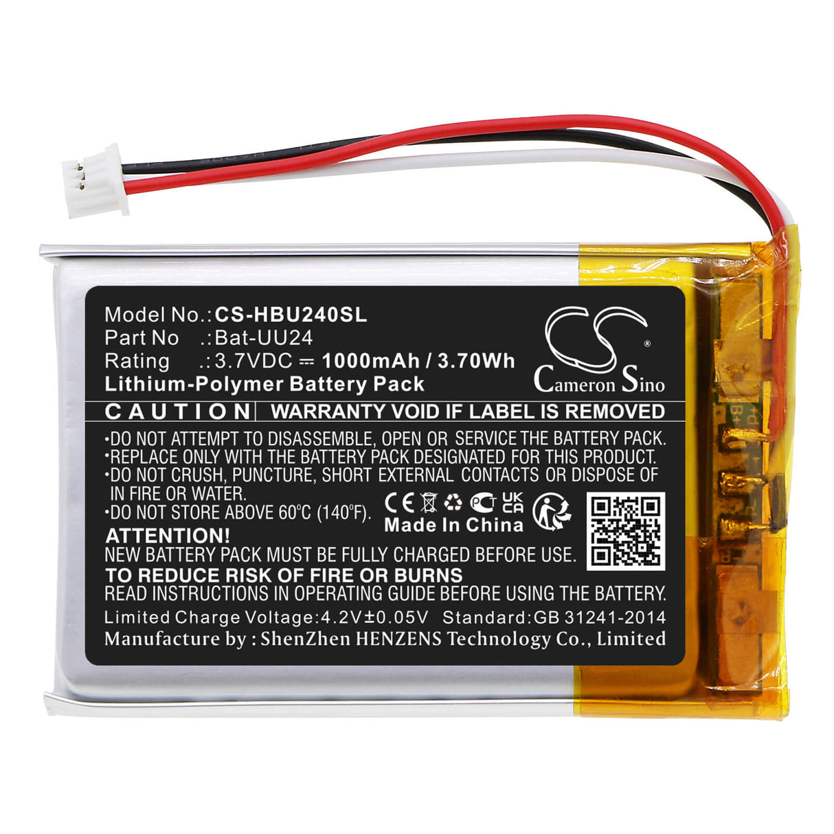 3,7v, Li-polymère, 1000mAh, Batterie pour Babyphone compatible avec Ghb, Uu24, Uu24rx, 3,70Wh BabyPhone Cameron Sino Technology Limited