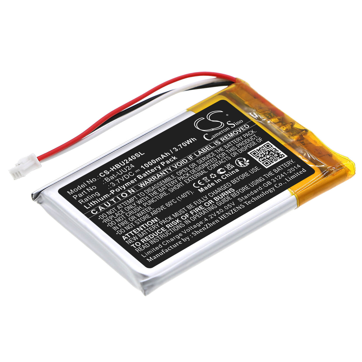 3,7v, Li-polymère, 1000mAh, Batterie pour Babyphone compatible avec Ghb, Uu24, Uu24rx, 3,70Wh BabyPhone Cameron Sino Technology Limited