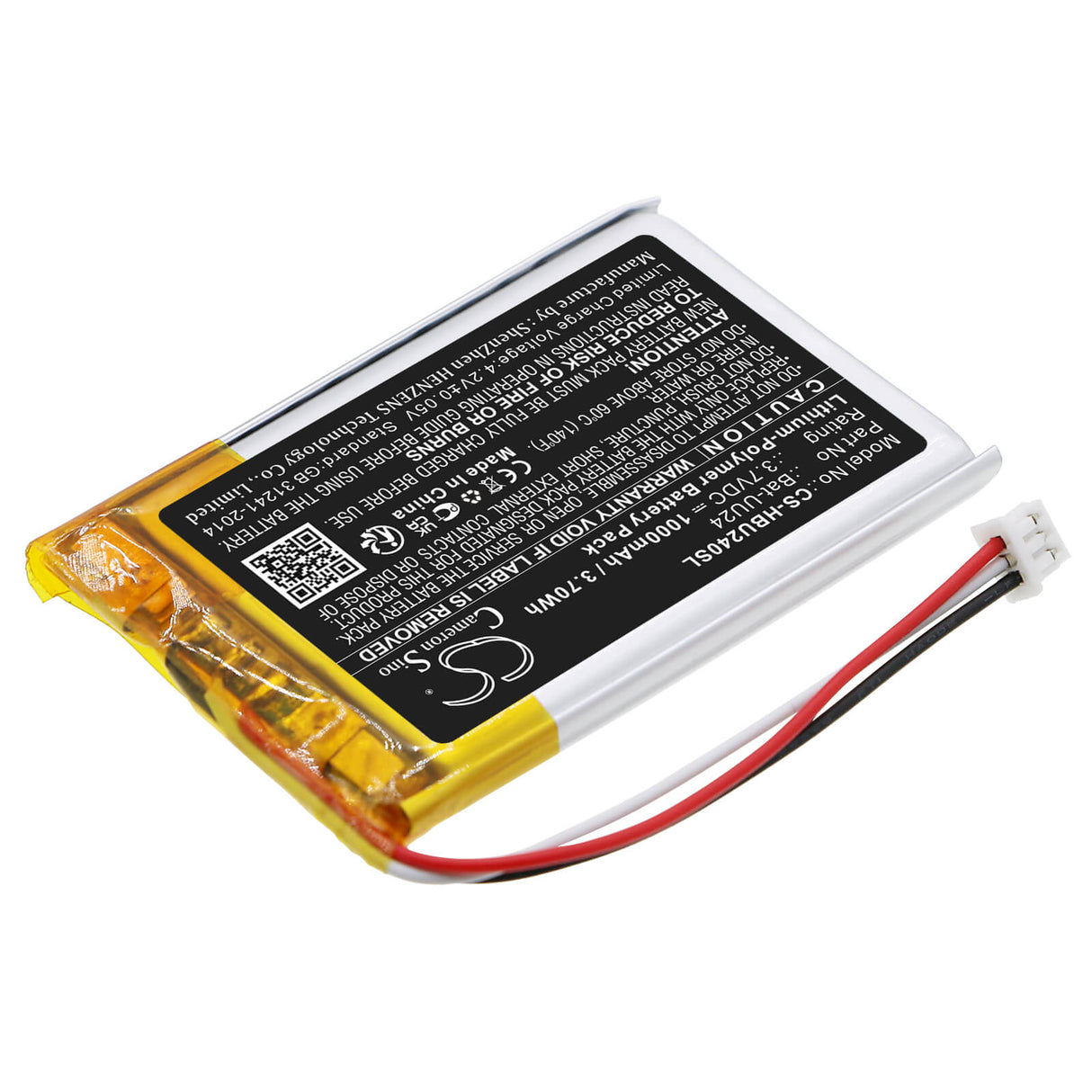 3,7v, Li-polymère, 1000mAh, Batterie pour Babyphone compatible avec Ghb, Uu24, Uu24rx, 3,70Wh BabyPhone Cameron Sino Technology Limited