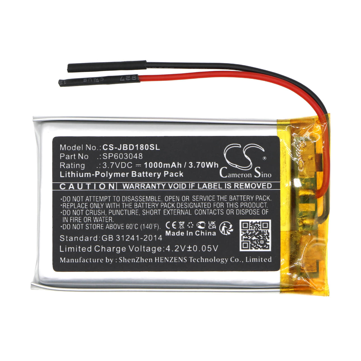 3.7V, Li-Polymer, 1000mAh, Batterie de haut-parleur compatible avec Jbl, Sd-18, Sd-21, 3.70Wh Haut-parleur Cameron Sino Technology Limited