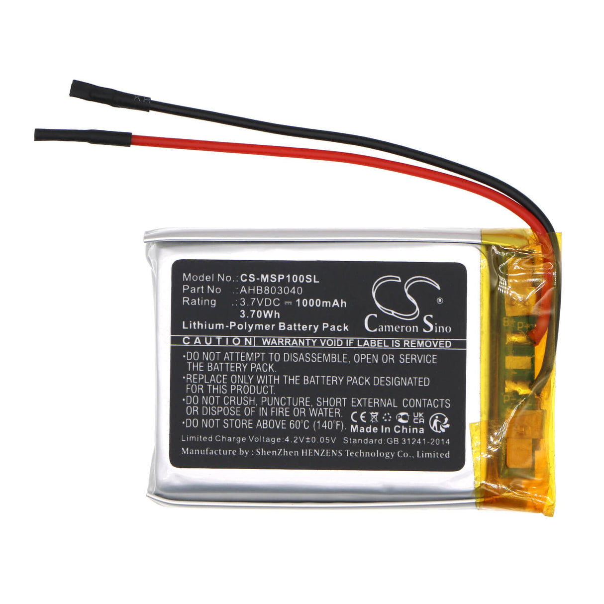 3,7V, Li-Polymer, 1000mAh, Batterie de haut-parleur compatible avec Monster, Mnpuck, Puck, 3,70Wh Haut-parleur Cameron Sino Technology Limited