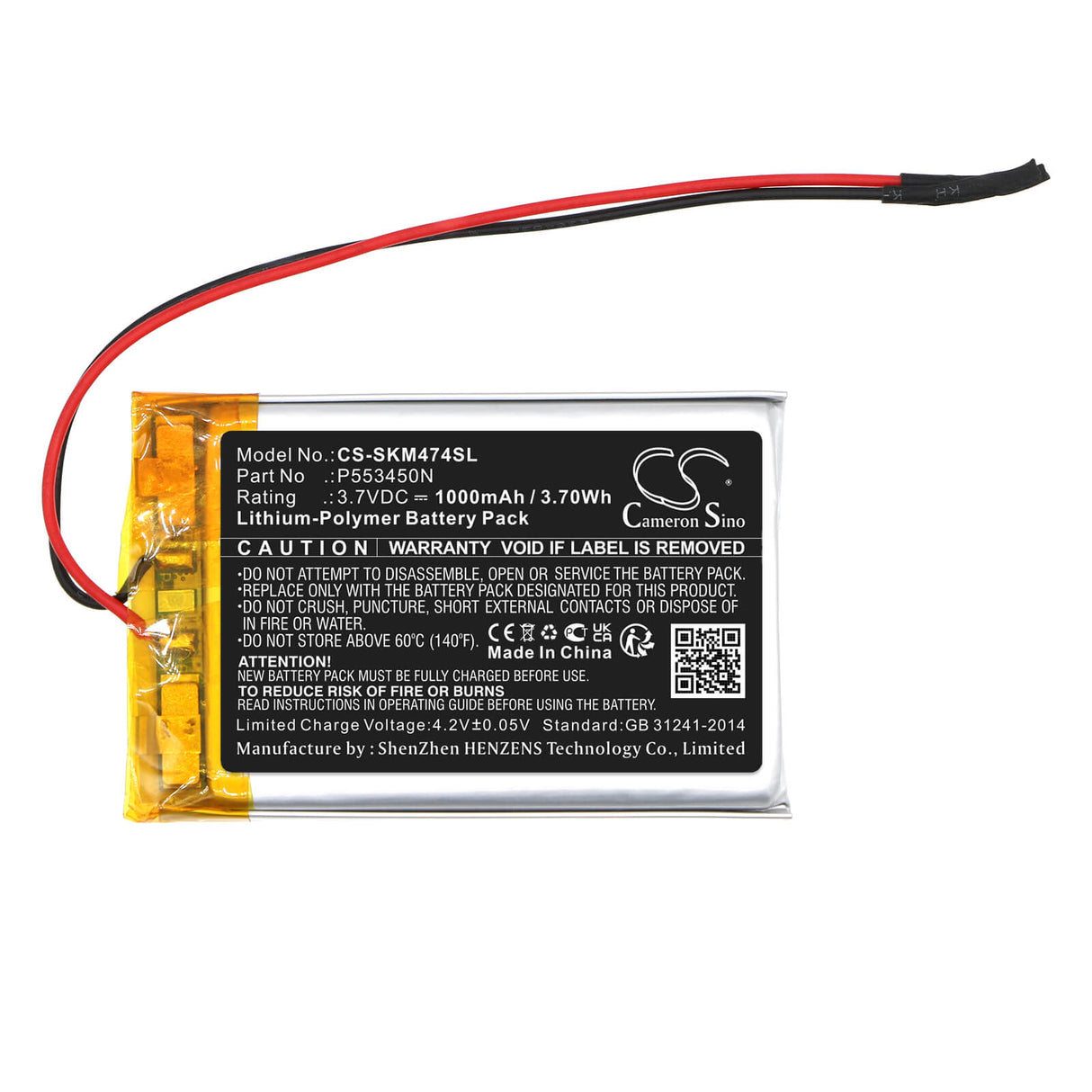 3,7V, Li-Polymer, 1000mAh, Batterie de haut-parleur compatible avec Skullcandy, S7shhw-474, Shrapnel Mini, 3,70Wh Haut-parleur Cameron Sino Technology Limited