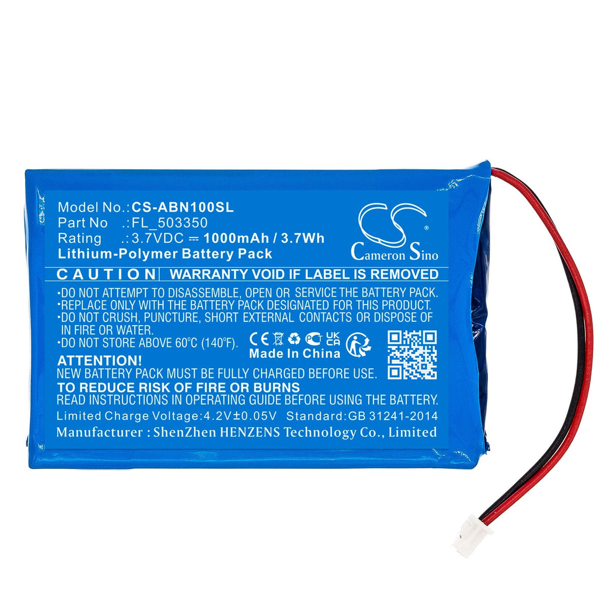 3,7V, Li-Polymer, 1000mAh, batterie de console de jeu compatible avec Anbernic, Fl_503350, Rg Nano, 3,7Wh Console de jeu Cameron Sino Technology Limited