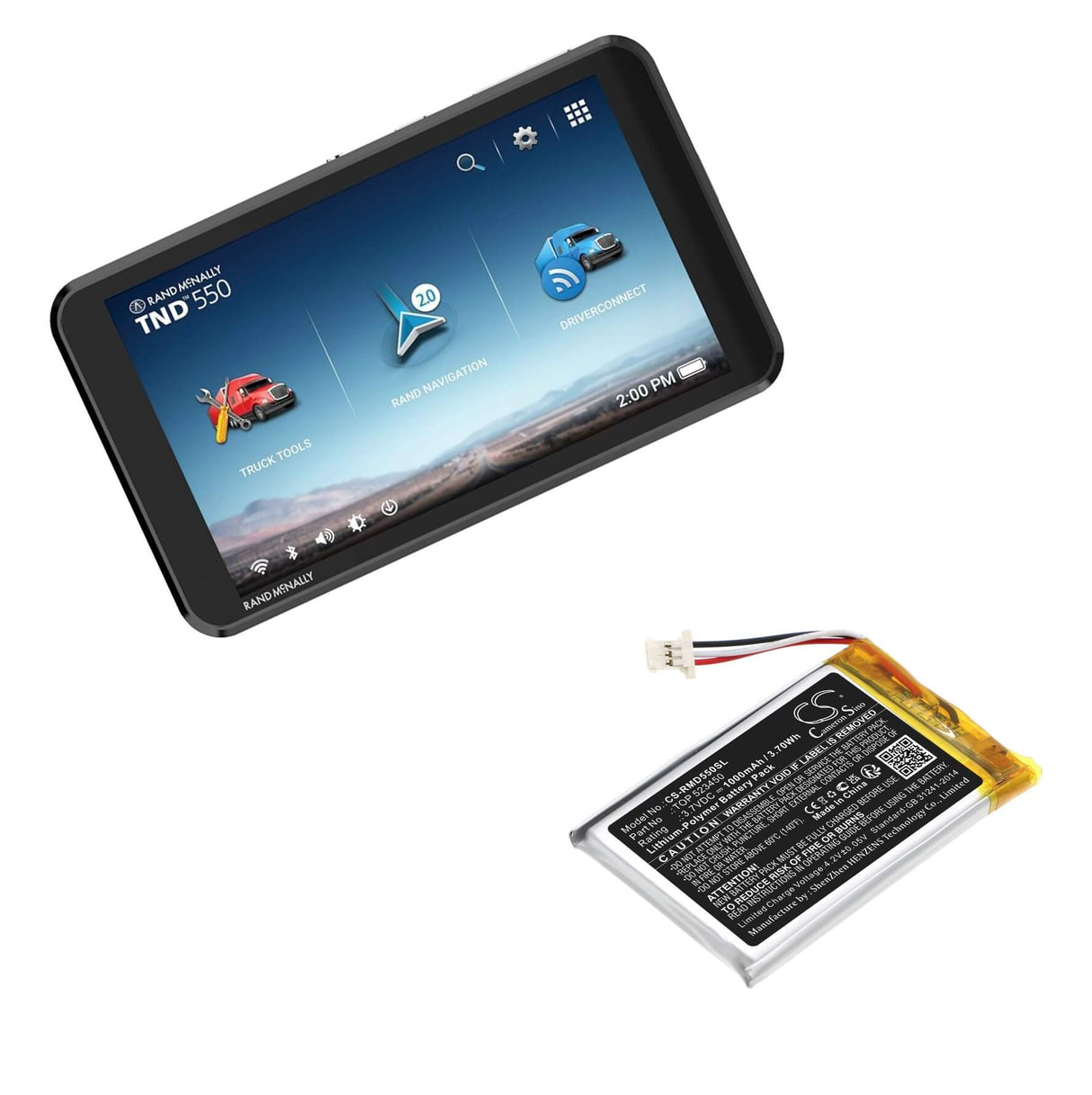 3,7V, Li-Polymer, 1000mAh, batterie GPS compatible avec Rand Mcnally, Top 523450, Tnd-540, Tnd-550, 3,7Wh GPS, Navigator Cameron Sino Technology Limited