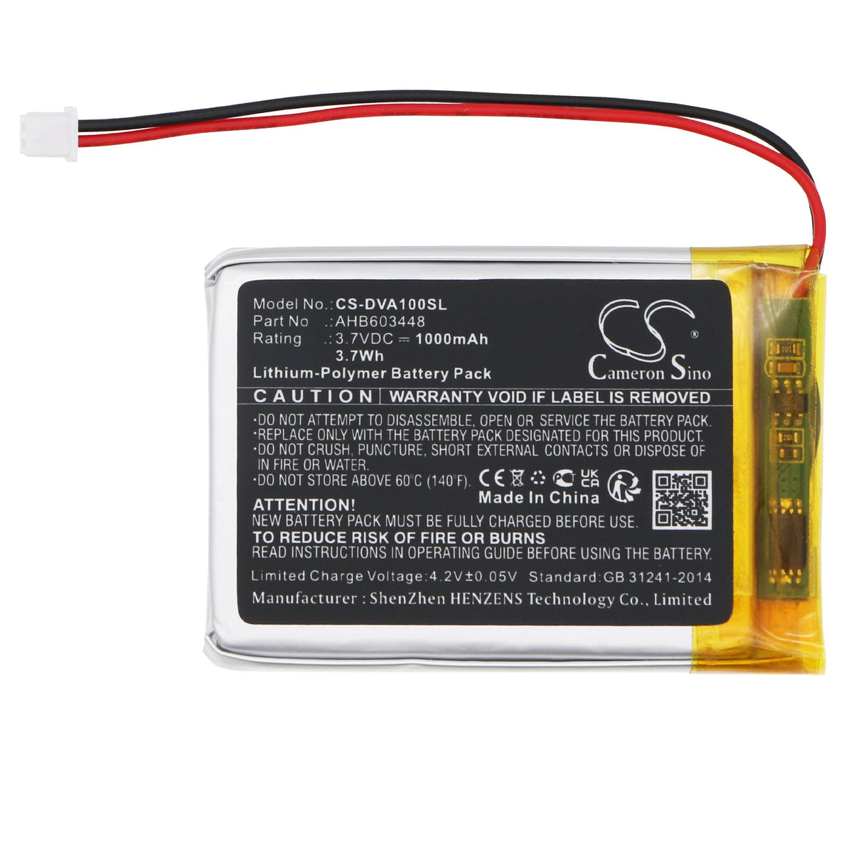 3,7V, Li-Polymer, 1000mAh, Batterie de haut-parleur compatible avec Divoom, Aurabulb, 3,7Wh Haut-parleur Cameron Sino Technology Limited
