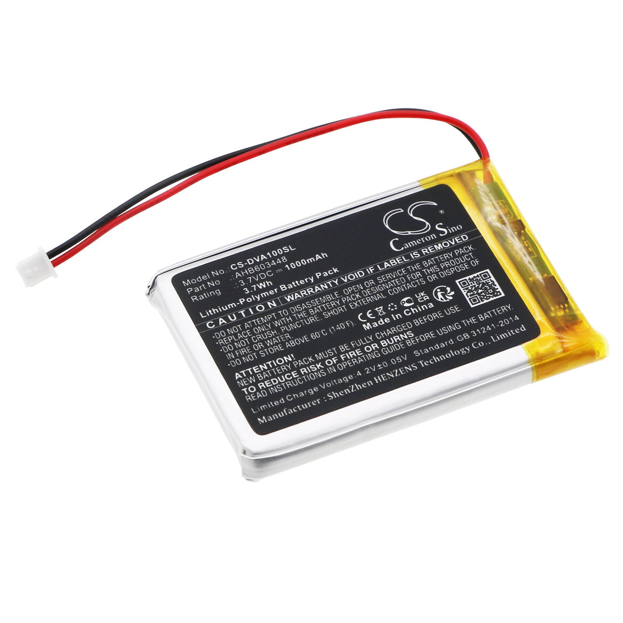 3,7V, Li-Polymer, 1000mAh, Batterie de haut-parleur compatible avec Divoom, Aurabulb, 3,7Wh Haut-parleur Cameron Sino Technology Limited