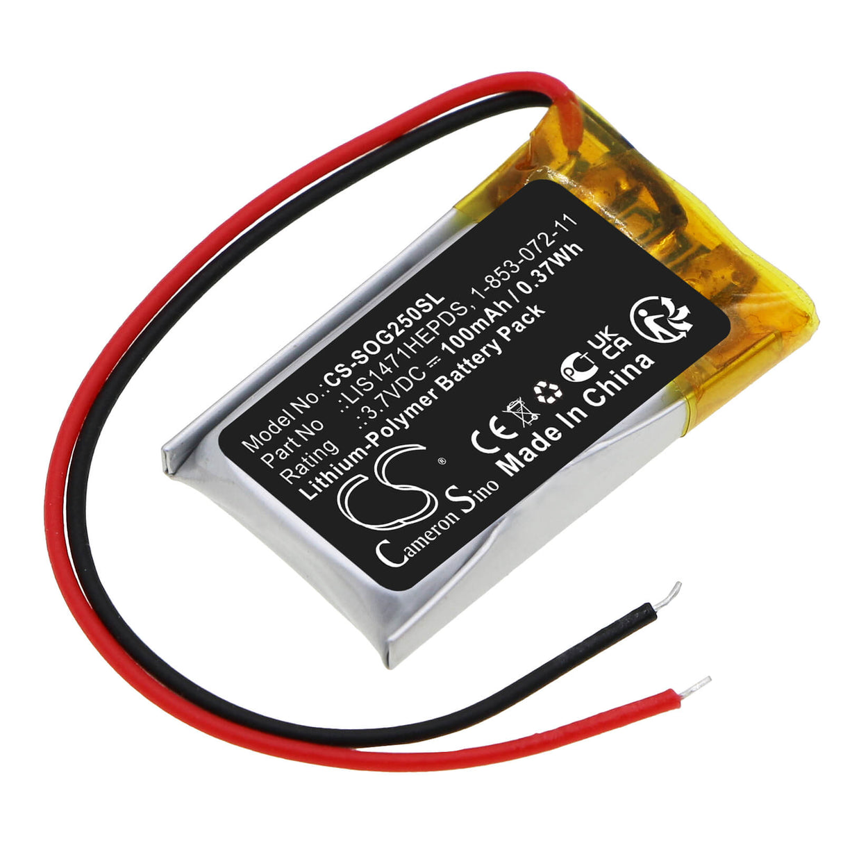 3.7v, Li-polymer, 100mah, 3D Glasses Battery Fits Sony, Tdg-250, Tdg-br250, 0.37wh 3D Glasses Cameron Sino Technology Limited