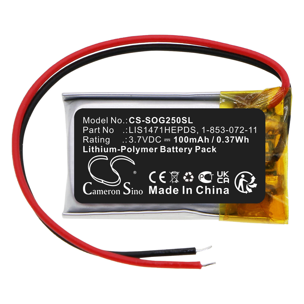 3.7v, Li-polymer, 100mah, 3D Glasses Battery Fits Sony, Tdg-250, Tdg-br250, 0.37wh 3D Glasses Cameron Sino Technology Limited