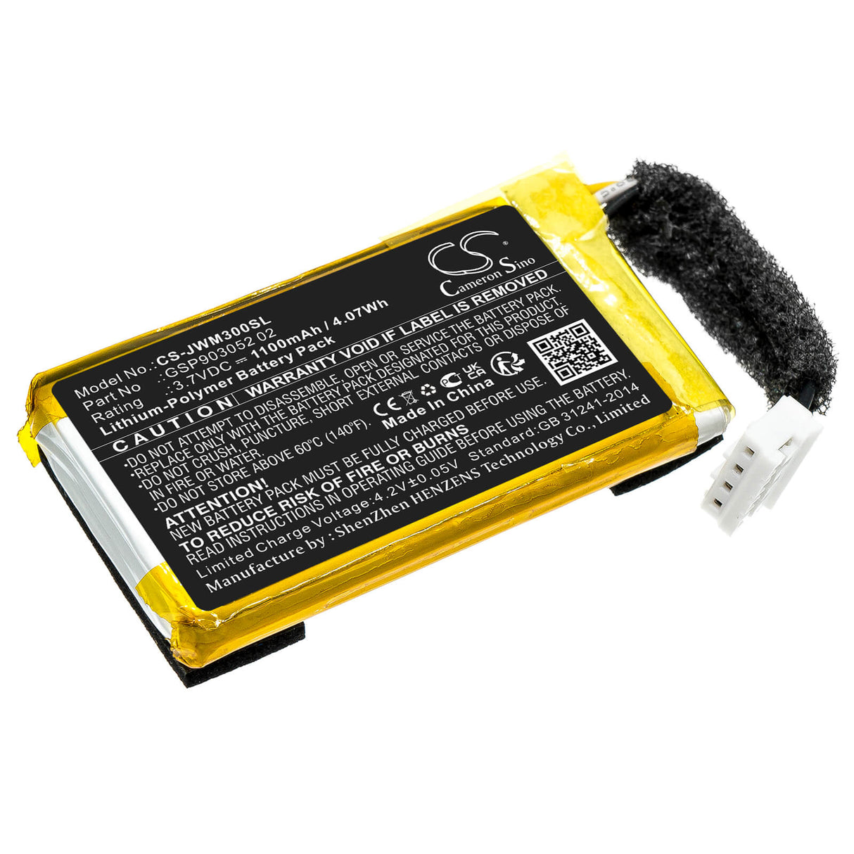 3,7V, Li-Polymère, 1100mAh, Batterie de haut-parleur compatible avec Jbl, Wind 3, Wind 3s, 4,07Wh Haut-parleur Cameron Sino Technology Limited