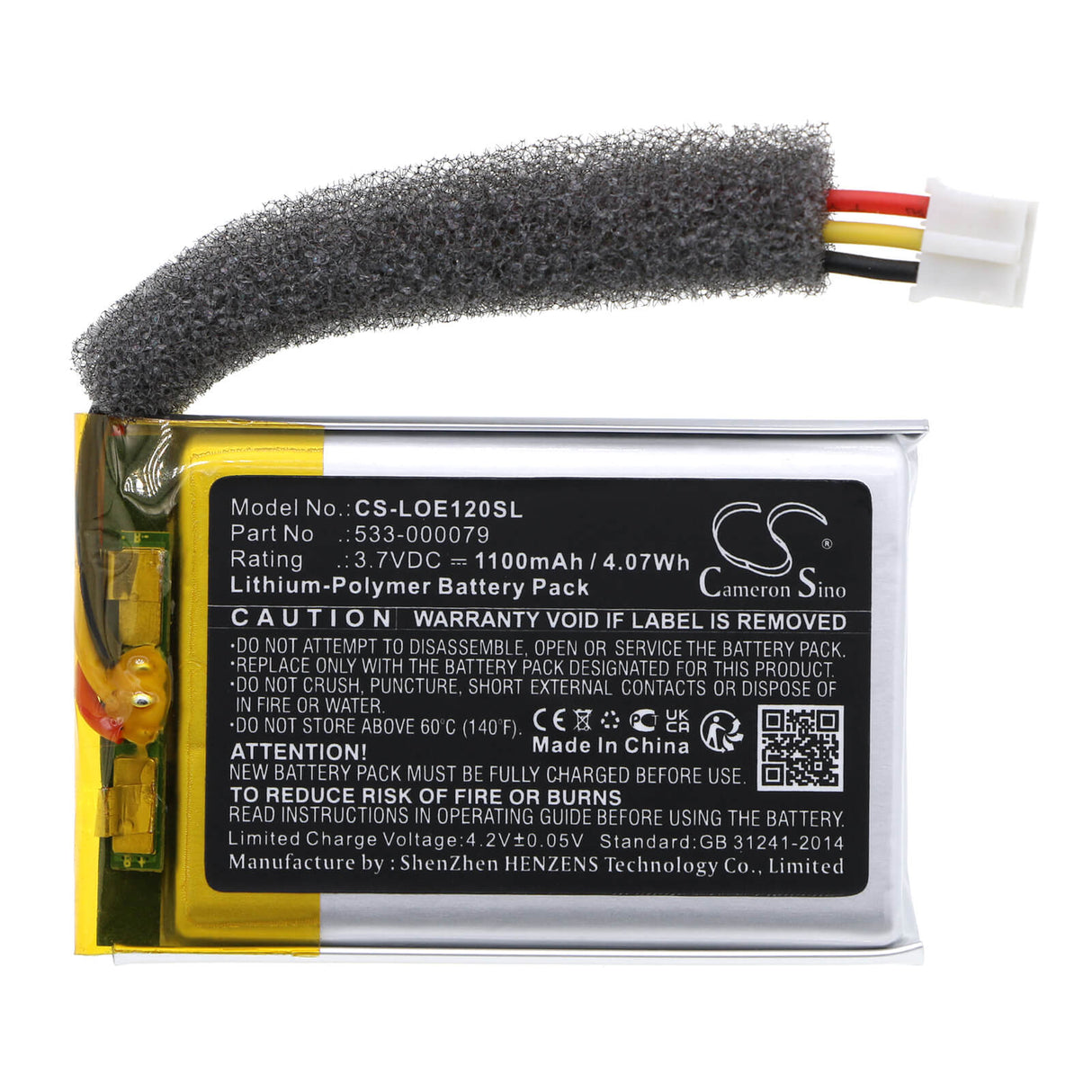 3,7V, Li-Polymer, 1100mAh, Batterie de haut-parleur compatible avec Logitech, S-00120, Ue Mobile Boombox, 4,07Wh Haut-parleur Cameron Sino Technology Limited