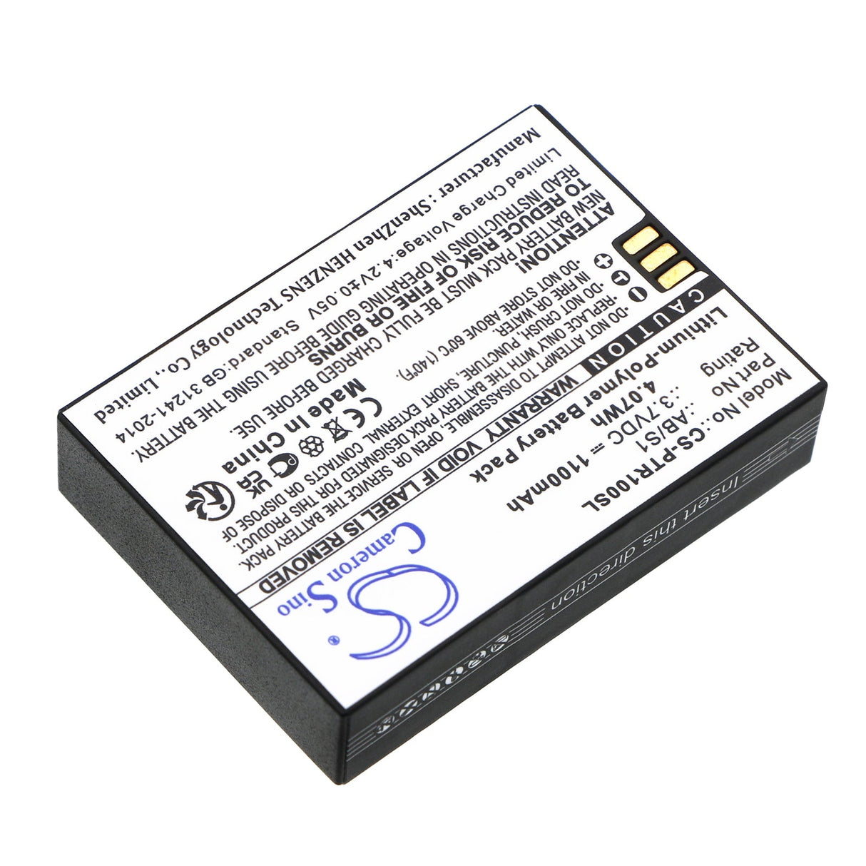 3,7V, Li-Polymère, 1100mAh, Batterie de casque compatible avec Protear, Casque Bluetooth Earmuff, Protecteurs d'oreilles, Casque sans fil 4,07Wh Cameron Sino Technology Limited