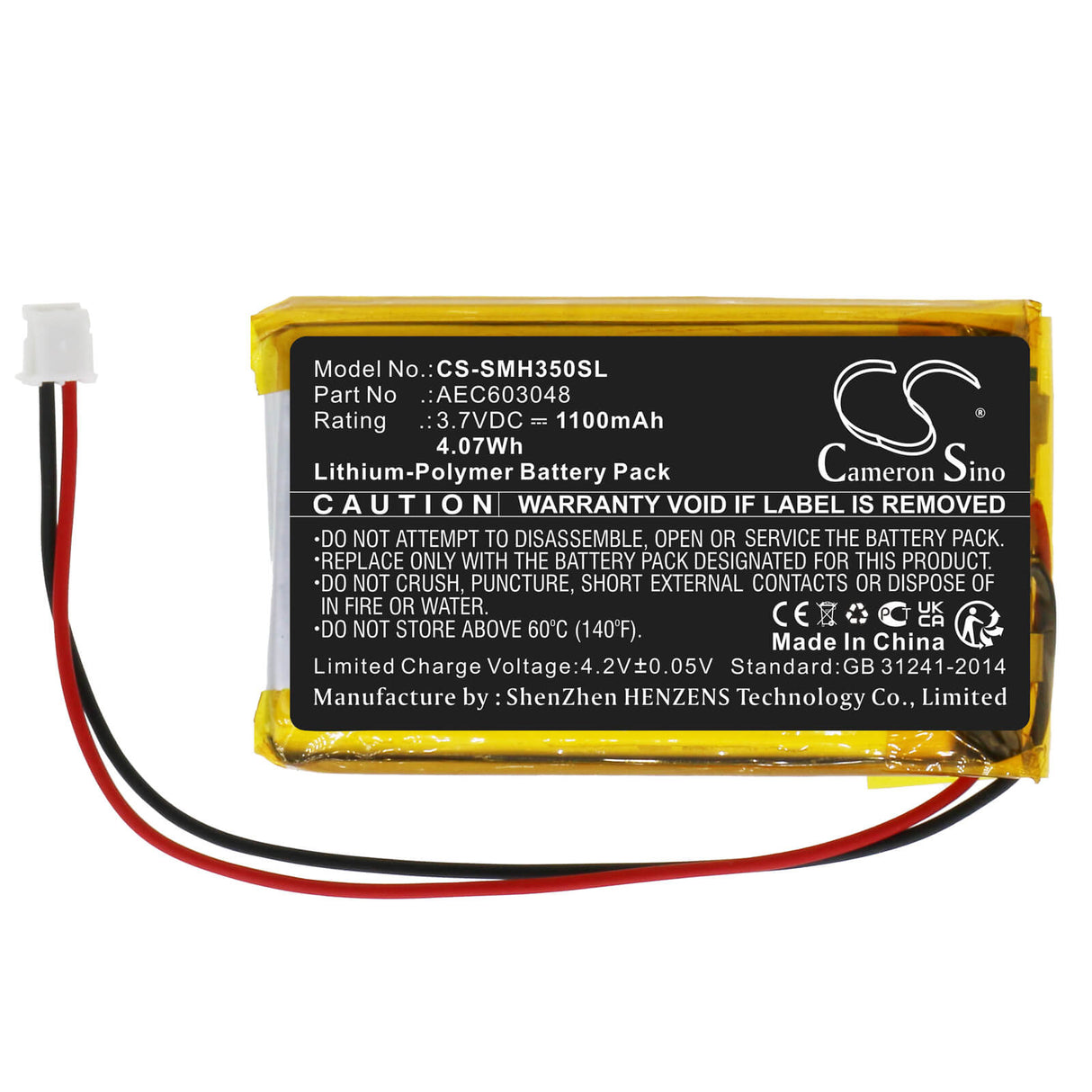 3.7V, Li-Polymer, 1100mAh, Two-Way Radio battery fits Simrad, Aec603048, Hs35, 4.07Wh Two-Way Radio Cameron Sino Technology Limited