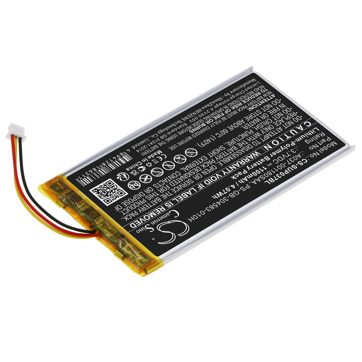 3,7V, Li-Polymer, 1100mAh, batterie pour terminal de paiement compatible avec Sumup, A037-001180saa, 3g, 3g+, 4,07Wh Terminal de paiement Cameron Sino Technology Limited