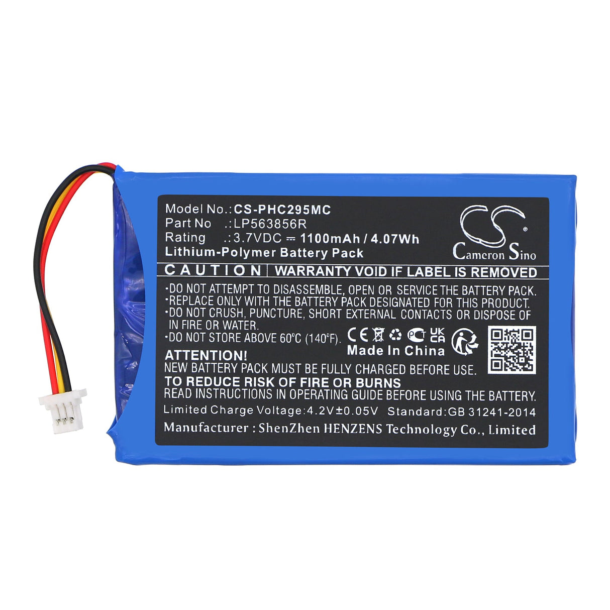 3,7V, Li-Polymère, 1100mAh, Batterie d'appareil photo compatible avec Philips, Lp563856r, Hd Cam 295, 4,07Wh Caméra Cameron Sino Technology Limited (Caméra)
