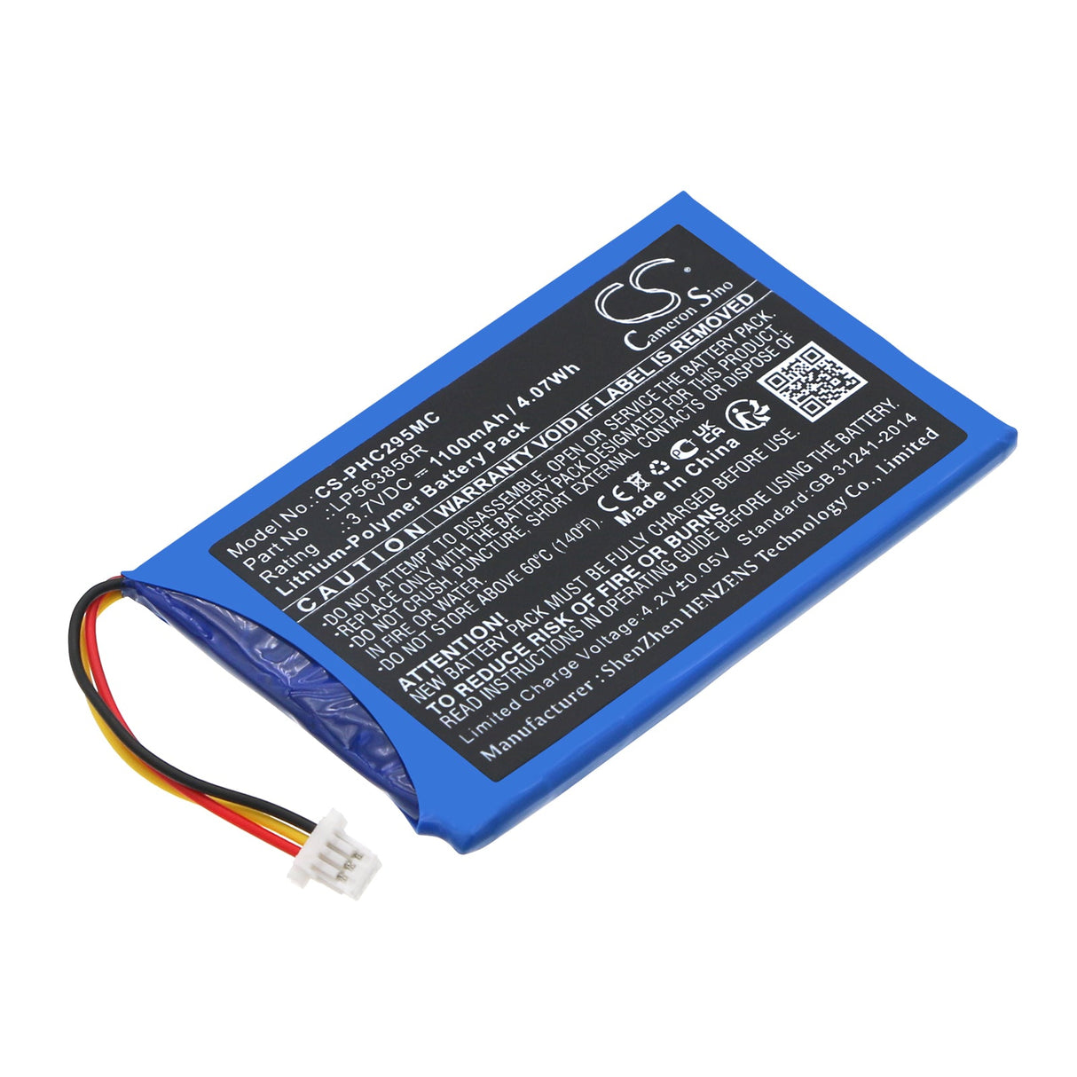3,7V, Li-Polymère, 1100mAh, Batterie d'appareil photo compatible avec Philips, Lp563856r, Hd Cam 295, 4,07Wh Caméra Cameron Sino Technology Limited (Caméra)