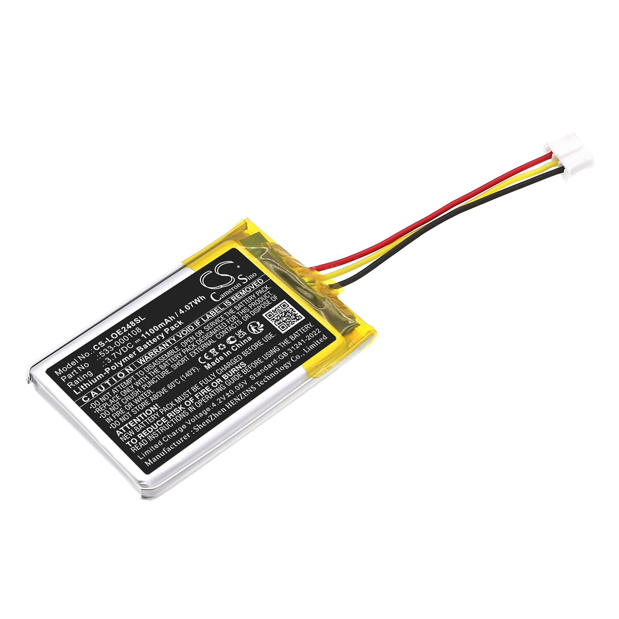 3,7V, Li-Polymer, 1100mAh, Batterie d'enceinte compatible avec Logitech, 533-000108, 880-000248, 886-000015, 4,07Wh Enceinte Cameron Sino Technology Limited
