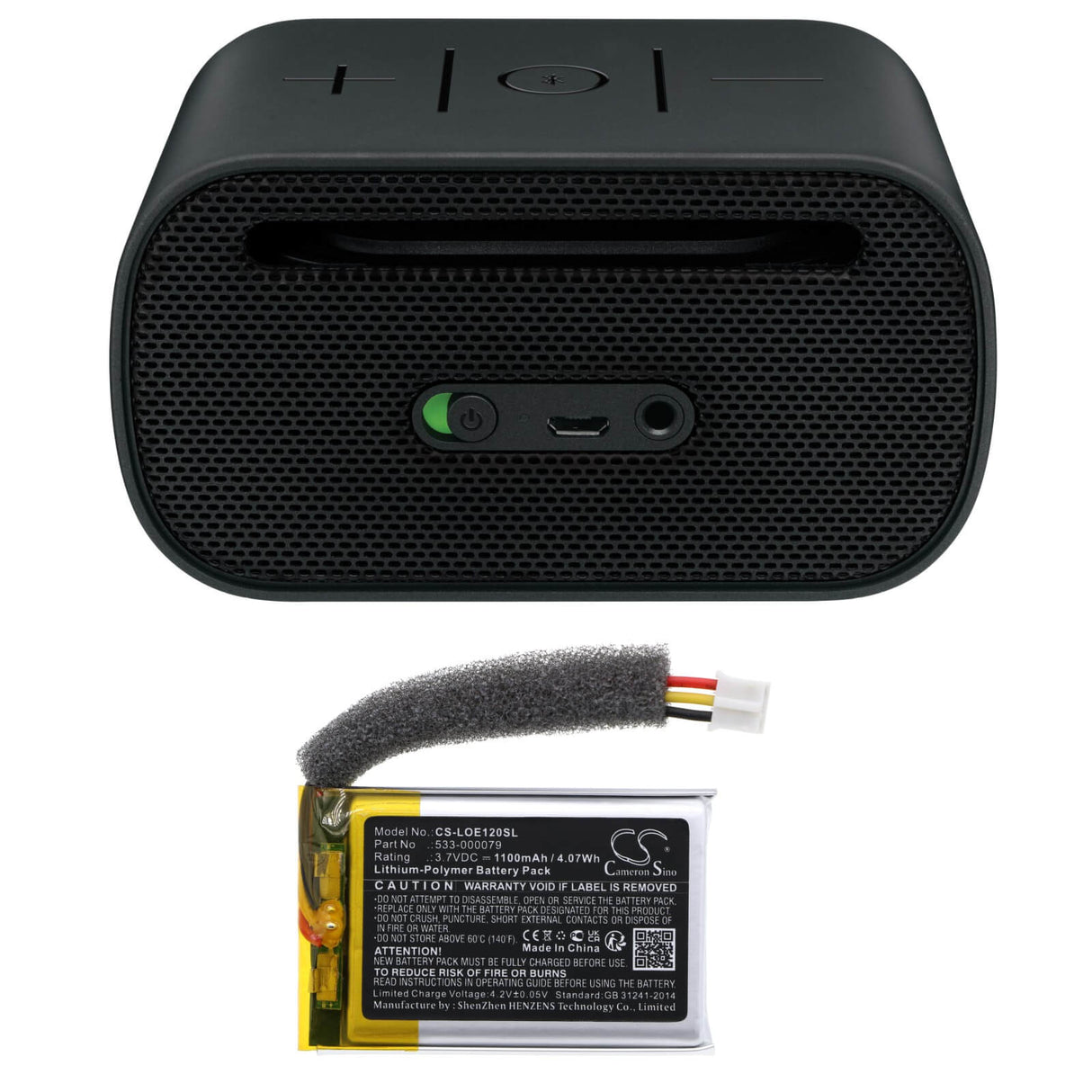 3,7V, Li-Polymer, 1100mAh, Batterie de haut-parleur compatible avec Logitech, S-00120, Ue Mobile Boombox, 4,07Wh Haut-parleur Cameron Sino Technology Limited