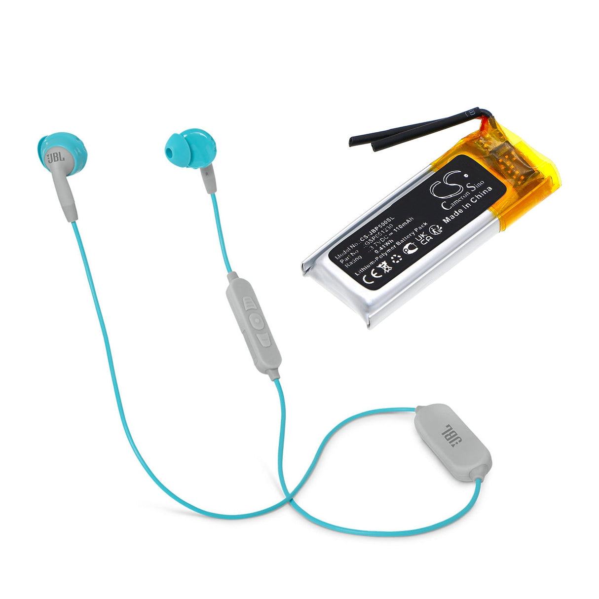 3.7V, Li-Polymer, 110mAh, Wireless Headset battery fits Jbl, Inspire 500, 0.41Wh Wireless Headset Cameron Sino Technology Limited