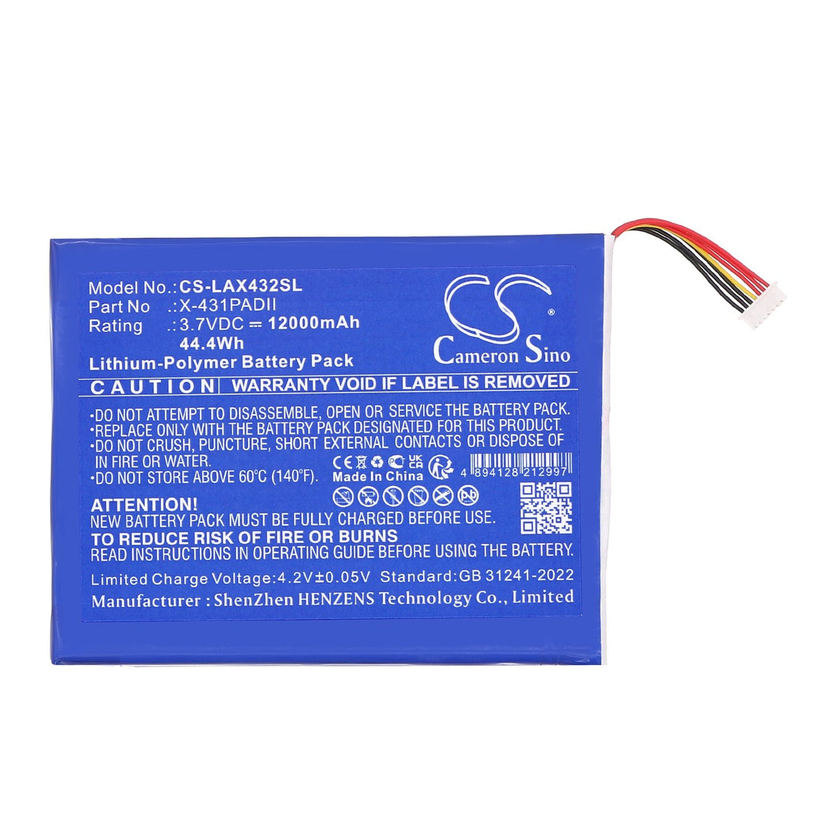 3.7V, Li-Polymer, 12000mAh, batterie de scanner de diagnostic compatible avec Launch, scanner de diagnostic X431 Pad 2, scanner de diagnostic X431 Pad Ii, 44.4Wh scanner de diagnostic Cameron Sino Technology Limited