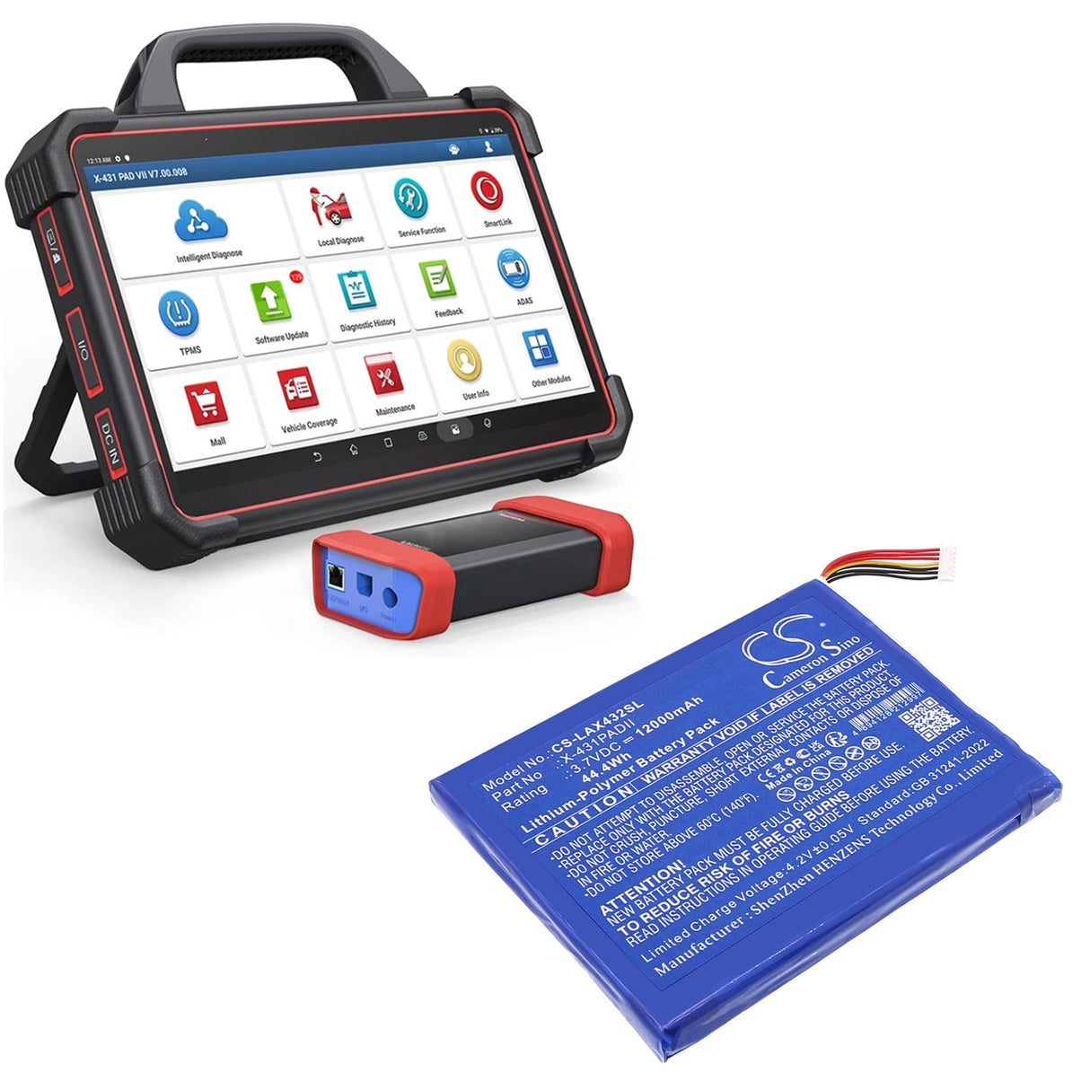 3.7V, Li-Polymer, 12000mAh, batterie de scanner de diagnostic compatible avec Launch, scanner de diagnostic X431 Pad 2, scanner de diagnostic X431 Pad Ii, 44.4Wh scanner de diagnostic Cameron Sino Technology Limited