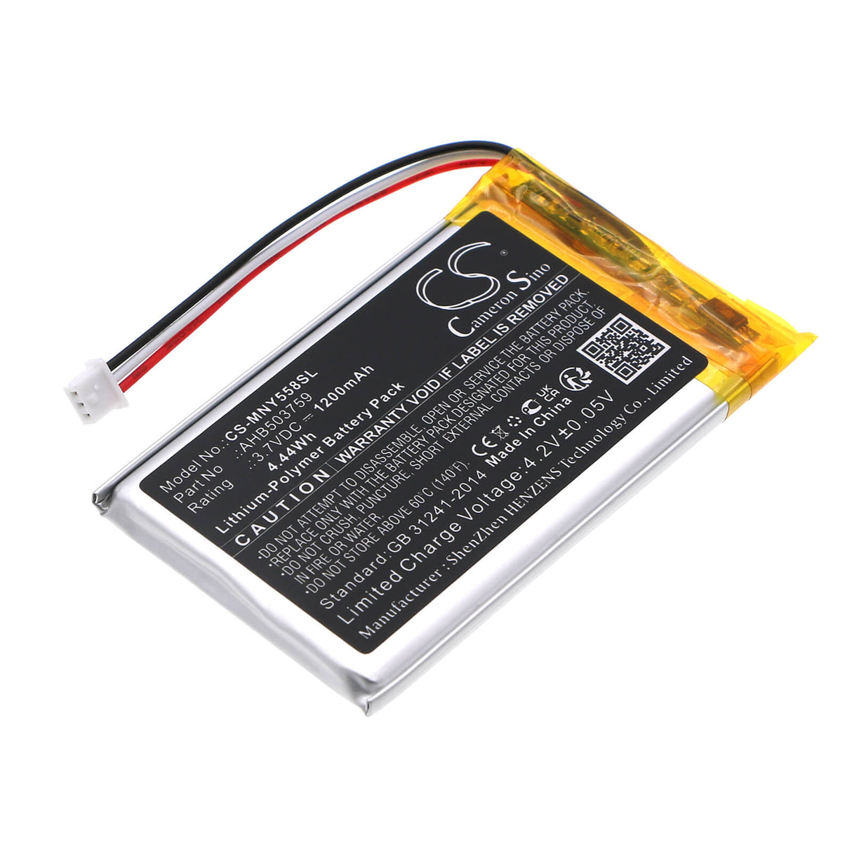 3.7V, Li-Polymer, 1200mAh Babyphone Battery Fits Moonybaby, Mb55810, Mb55810-2t, 4.44Wh BabyPhone Cameron Sino Technology Limited