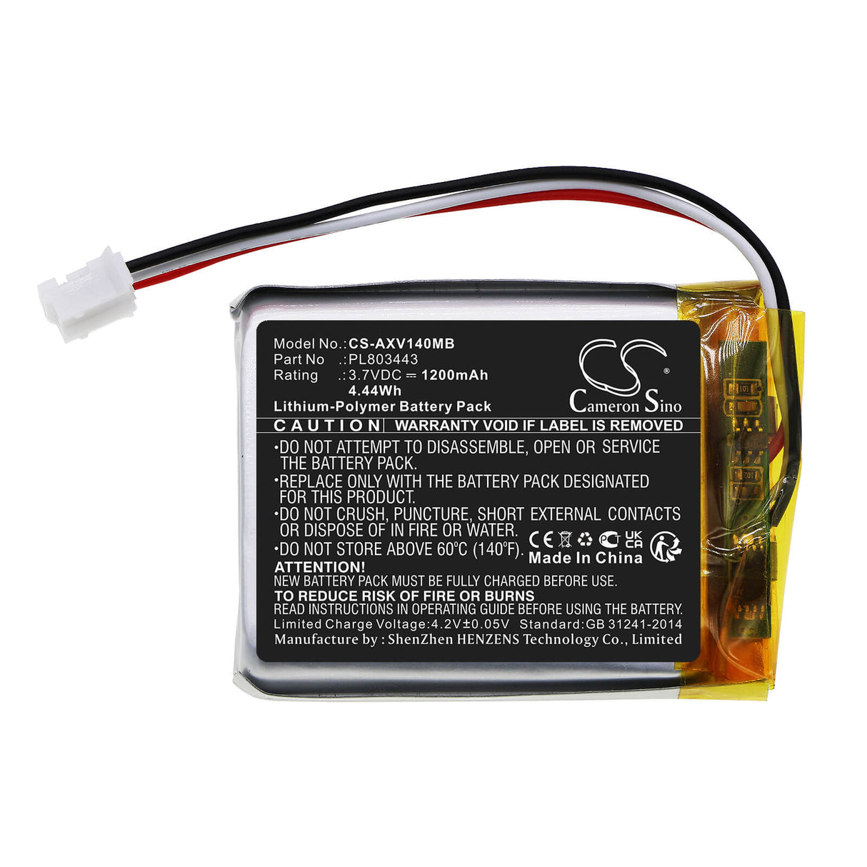 3.7v, Li-polymer, 1200mah, Babyphone Battery Fits Axvue, Video Monitor 140, 4.44wh BabyPhone Cameron Sino Technology Limited
