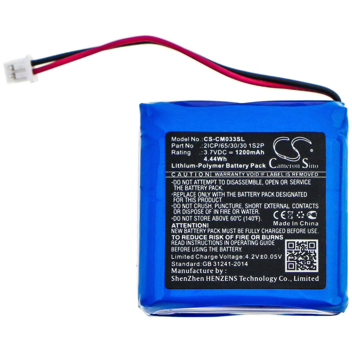 3,7V, Li-Polymère, 1200mAh, Pack de Batterie adapté aux Packs de Batteries Personnalisés, 2icp/65/30/30 1s2p, 4,44Wh Pack de Batterie Cameron Sino Technology Limited