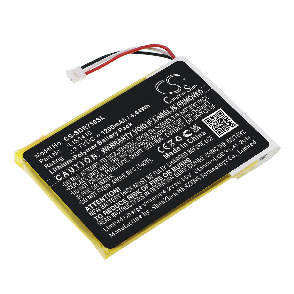 3.7V, Li-Polymer, 1200mAh, Headset battery fits Sony, Lis1410, Mdr-ds7500, 4.44Wh Wireless Headset Cameron Sino Technology Limited