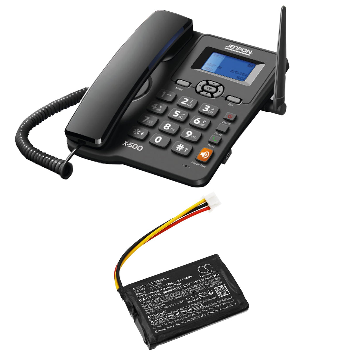3,7V, Li-Polymer, 1200mAh, batterie de téléphone sans fil compatible avec Jetfon, X500, 4,44Wh Téléphone sans fil Cameron Sino Technology Limited (Téléphone sans fil)