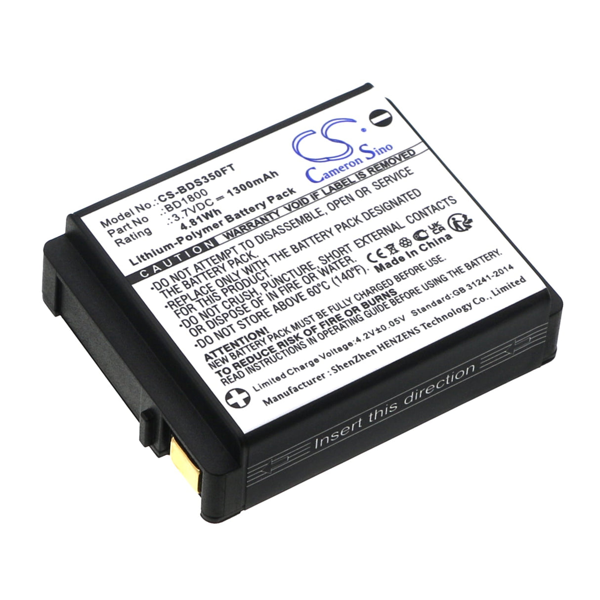 3.7V, Li-Polymer, 1300mAh, Flashlight battery fits Coast, Nitecore, Black Diamond, 620655b, Fl60r, Fl75r, 4.81Wh Flashlight Cameron Sino Technology Limited