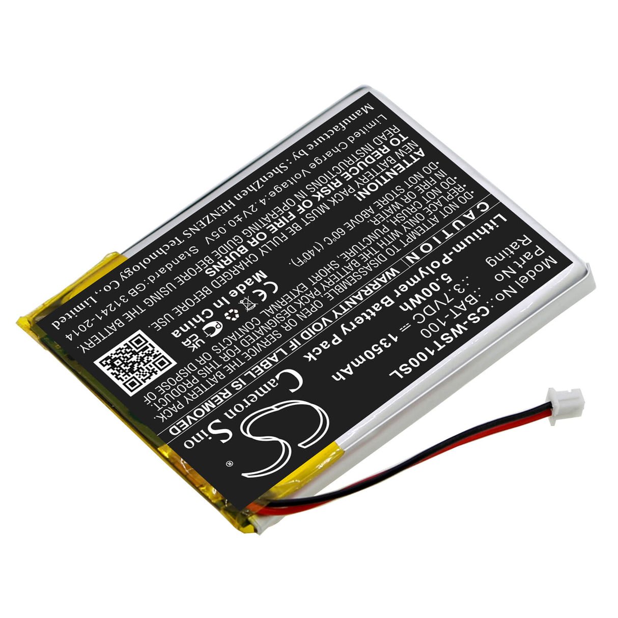 3,7v, Li-polymère, 1350mah, Batterie d'amplificateur compatible avec Williams Sound, Digi-wave Dlt 100, Transcepteurs Digi-wave Dlt, 5,00wh Amplificateur Cameron Sino Technology Limited