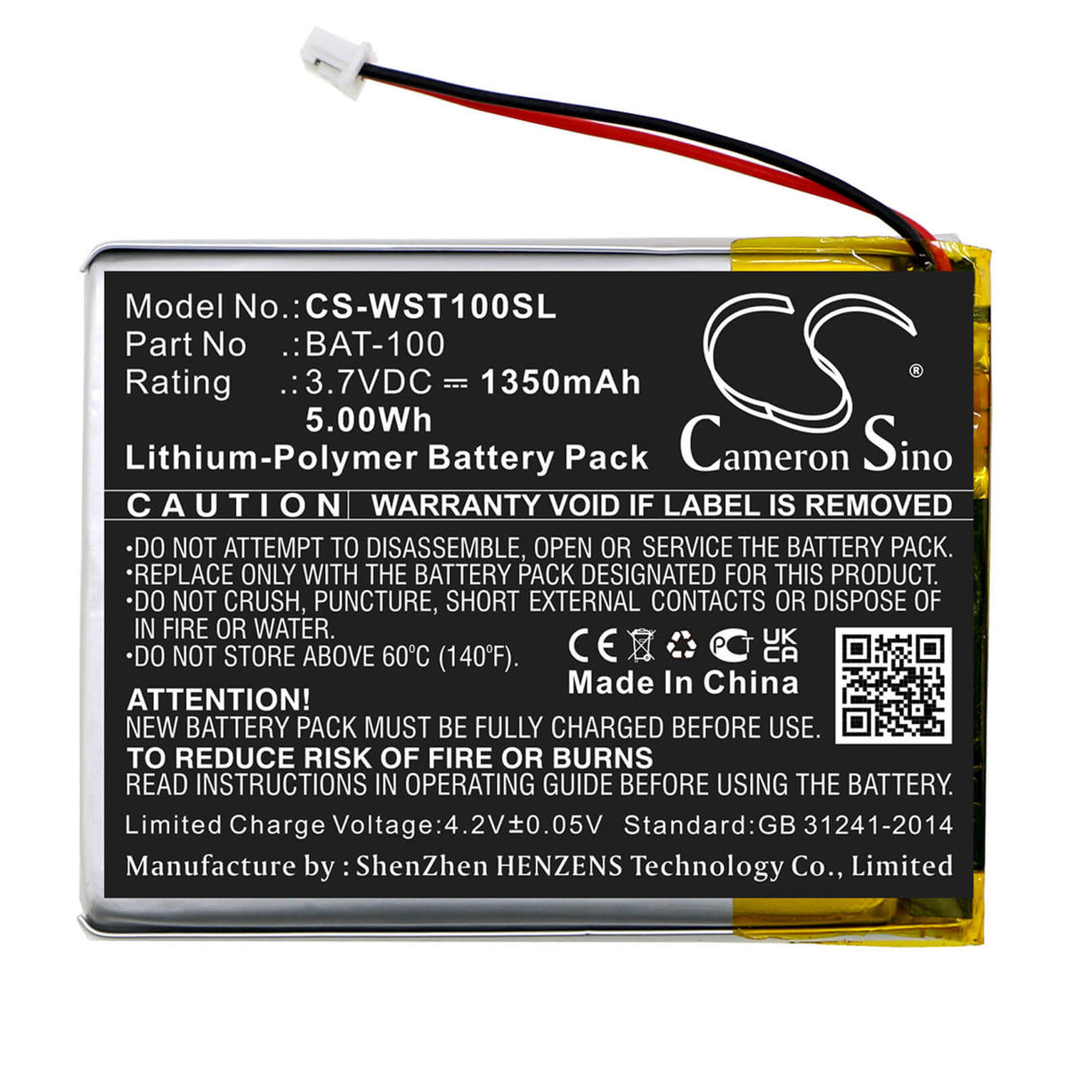 3,7v, Li-polymère, 1350mah, Batterie d'amplificateur compatible avec Williams Sound, Digi-wave Dlt 100, Transcepteurs Digi-wave Dlt, 5,00wh Amplificateur Cameron Sino Technology Limited