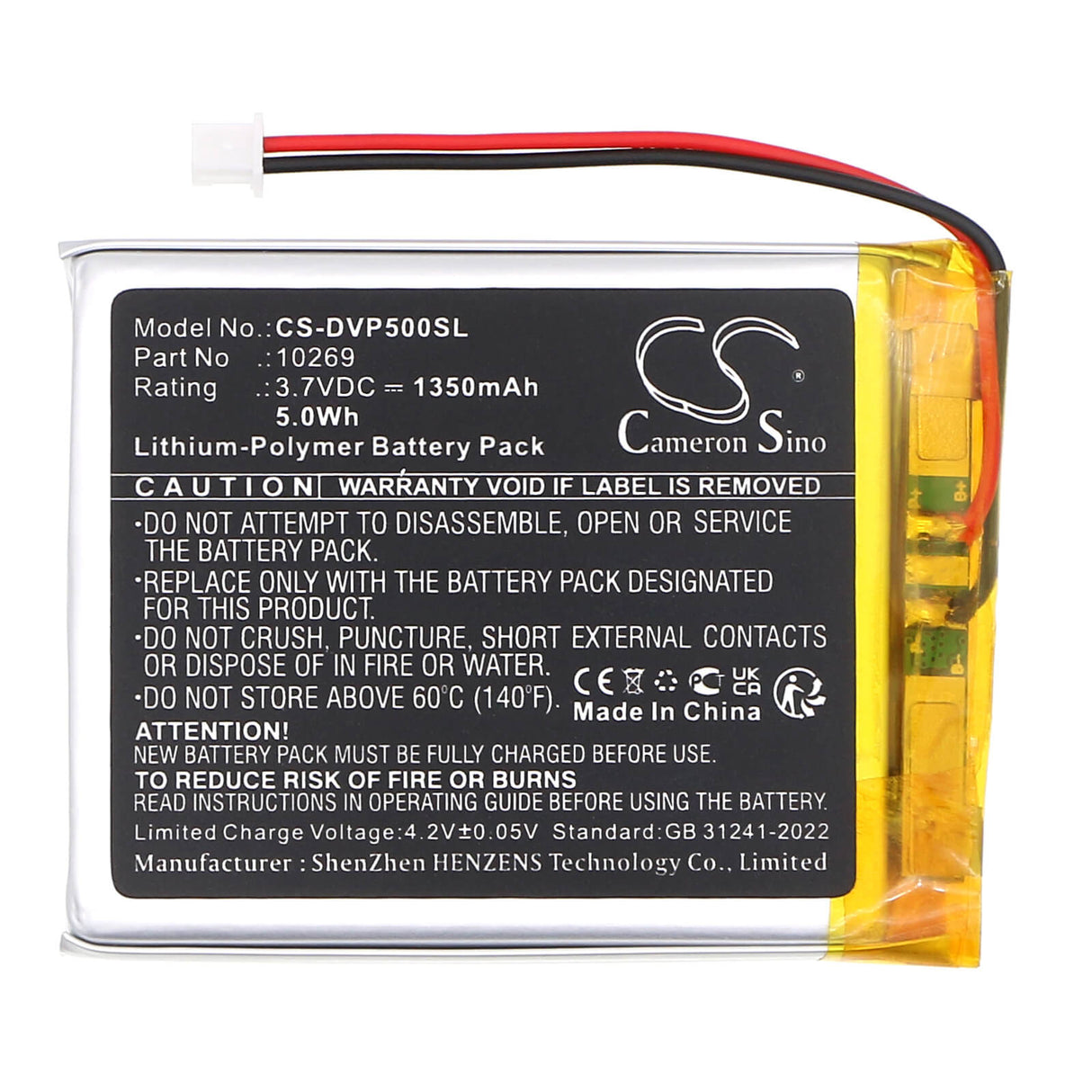 3,7V, Li-Polymer, 1350mAh, batterie numérique DAB adaptée aux appareils Dual, 10269, Dab Pocket Radio 5, 5,0Wh DAB Digital Cameron Sino Technology Limited