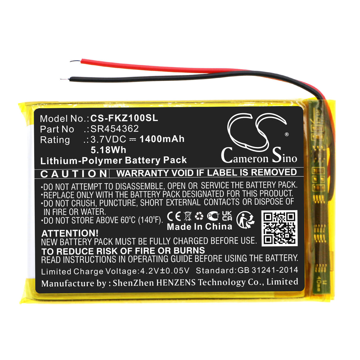 3.7V, Li-Polymère, 1400mAh, batterie GPS adaptée à Falk, Sr454362, Fa Z10, Neo 620, 5.18Wh GPS, Navigator Cameron Sino Technology Limited