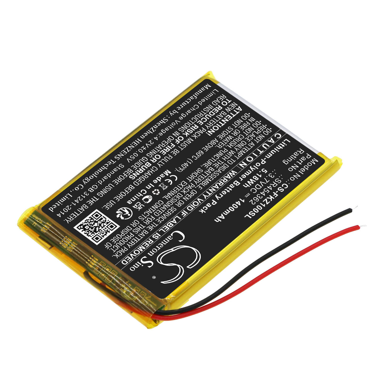 3.7V, Li-Polymère, 1400mAh, batterie GPS adaptée à Falk, Sr454362, Fa Z10, Neo 620, 5.18Wh GPS, Navigator Cameron Sino Technology Limited