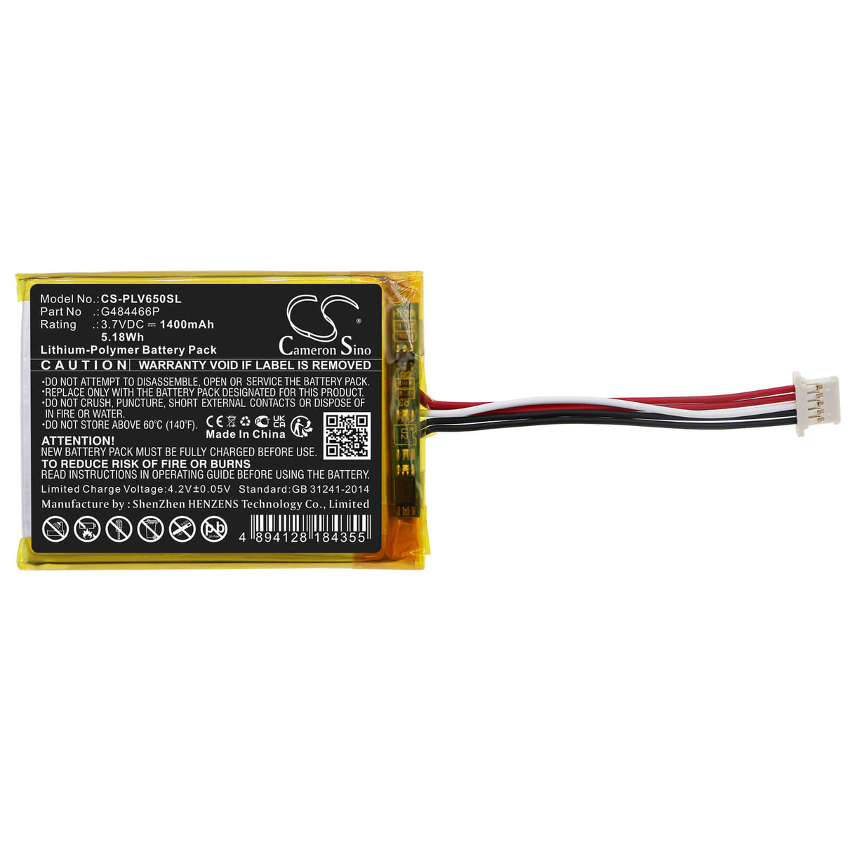 3.7V, Li-Polymer, 1400mAh, batterie GPS compatible avec Polar, G484466p, V650, 5.18Wh GPS, Navigator Cameron Sino Technology Limited