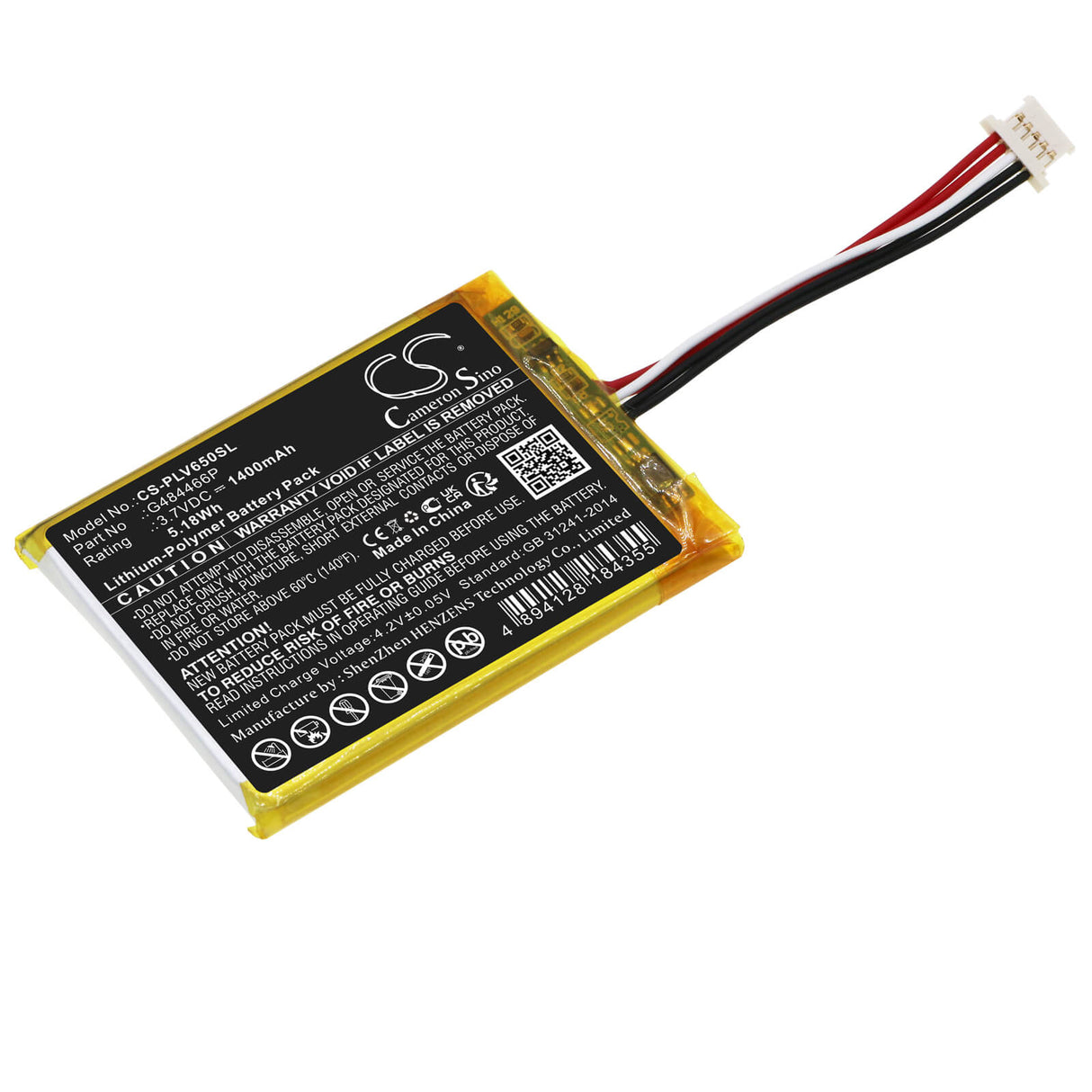 3.7V, Li-Polymer, 1400mAh, batterie GPS compatible avec Polar, G484466p, V650, 5.18Wh GPS, Navigator Cameron Sino Technology Limited