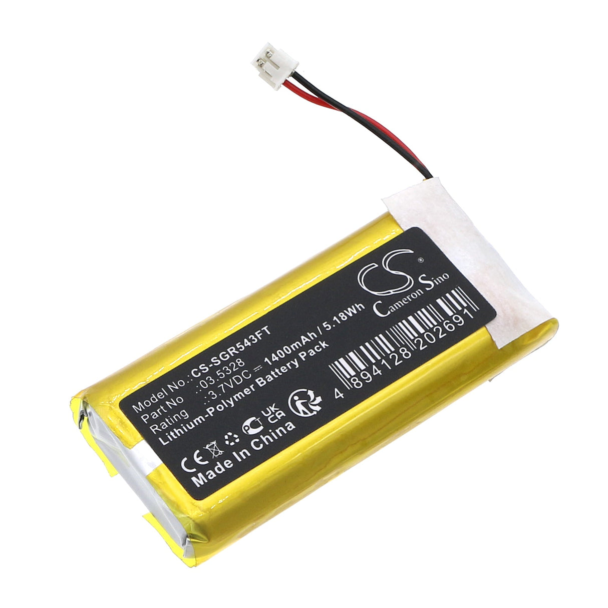 3,7V, Li-Polymer, 1400mAh, batterie de lampe de poche compatible avec Scangrip, 3.5328, 3.5026, 3.5412, 5.18Wh Lampe de poche Cameron Sino Technology Limited