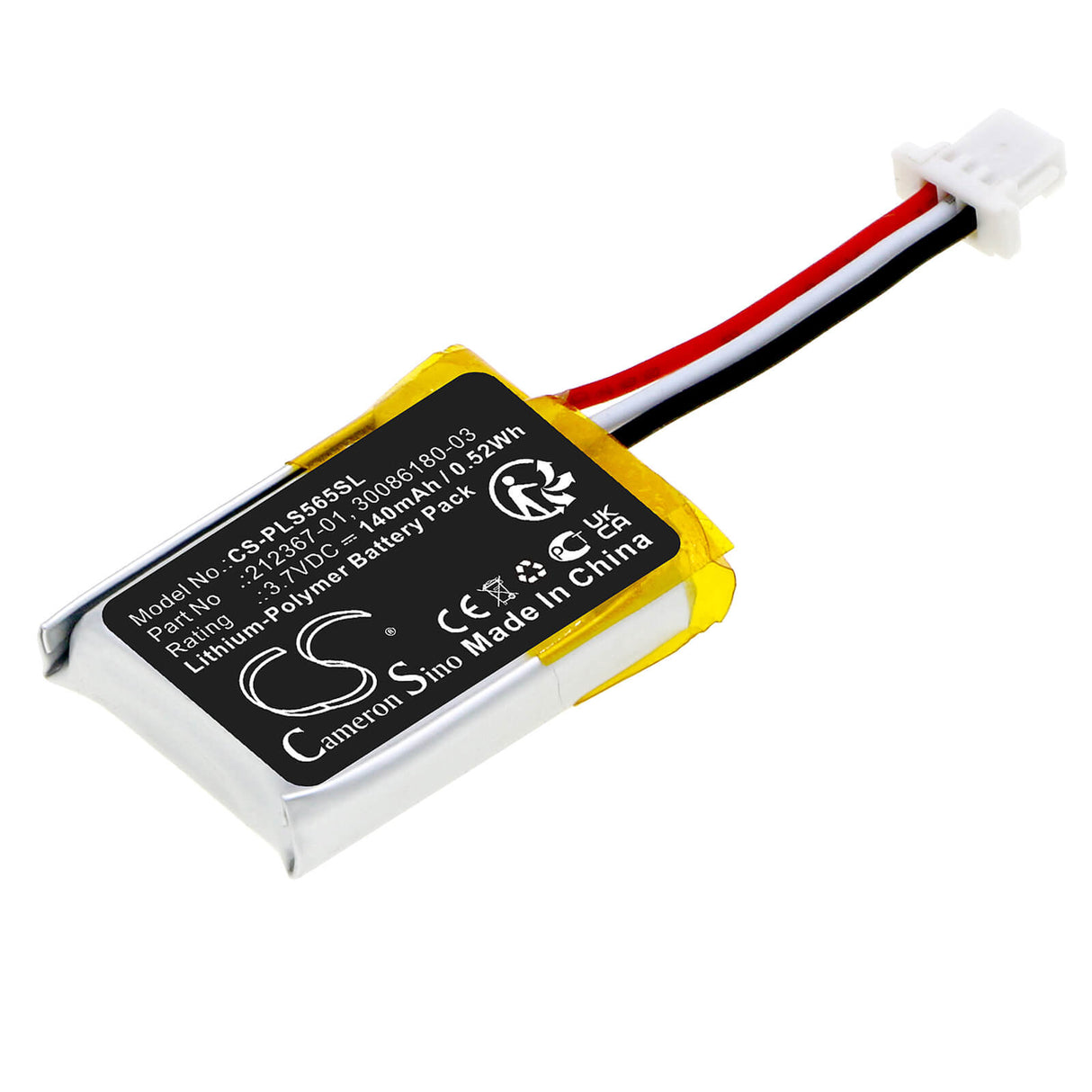 3.7V, Li-Polymer, 140mAh, Headset battery fits Plantronics, 212367-01, C565, Cs540, 0.52Wh Wireless Headset Cameron Sino Technology Limited