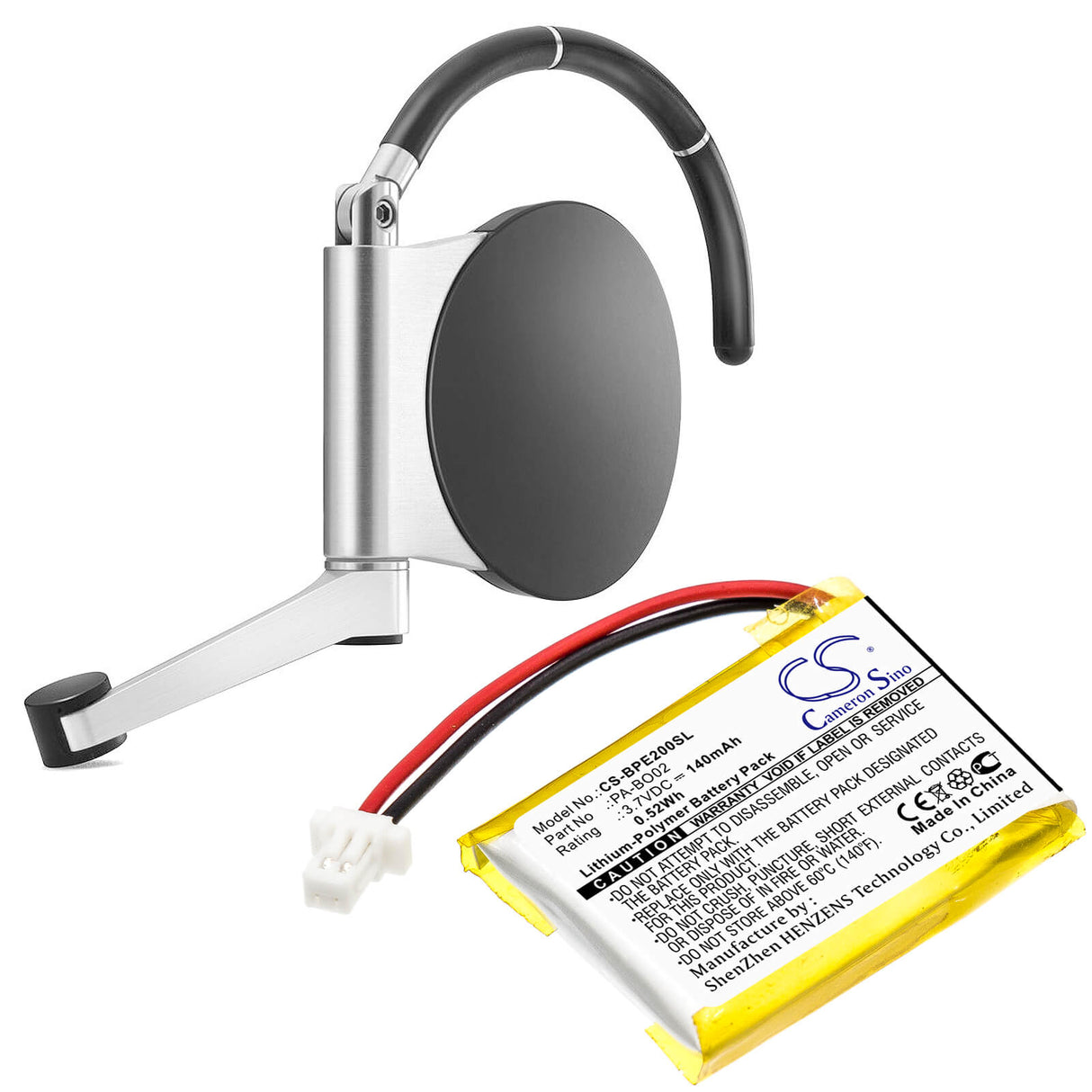 3.7V, Li-Polymer, 140mAh, Headset battery fits Bang & Olufsen, Pa-bo02, Earset 2, 0.52Wh Wireless Headset Cameron Sino Technology Limited
