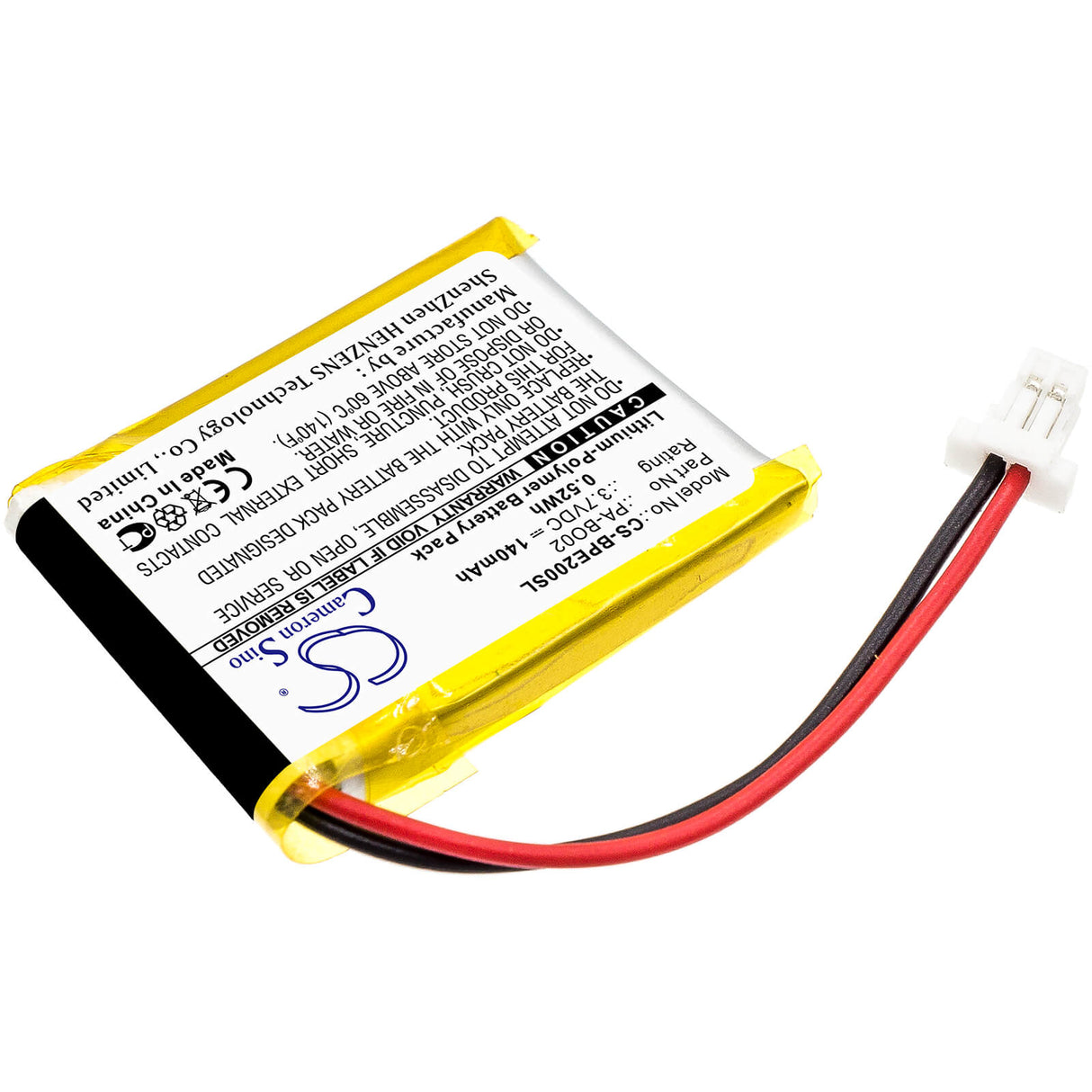 3.7V, Li-Polymer, 140mAh, Headset battery fits Bang & Olufsen, Pa-bo02, Earset 2, 0.52Wh Wireless Headset Cameron Sino Technology Limited