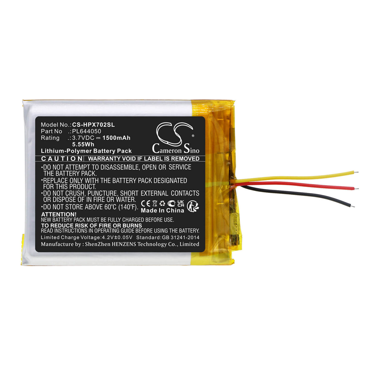 3.7V, Li-Polymer, 1500mAh, Headset battery fits Hyperx, Pl644050, Cloud Alpha, Cloud Flight, 5.55Wh Wireless Headset Cameron Sino Technology Limited