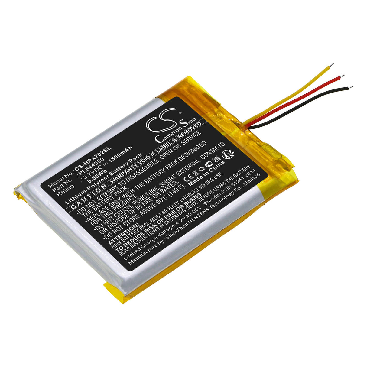 3.7V, Li-Polymer, 1500mAh, Headset battery fits Hyperx, Pl644050, Cloud Alpha, Cloud Flight, 5.55Wh Wireless Headset Cameron Sino Technology Limited