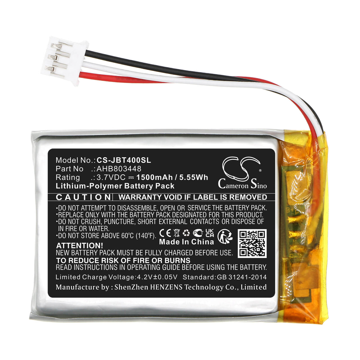 3.7V, Li-Polymer, 1500mAh, Batterie de haut-parleur compatible avec Jbl, Tuner 3, 5.55Wh Haut-parleur Cameron Sino Technology Limited